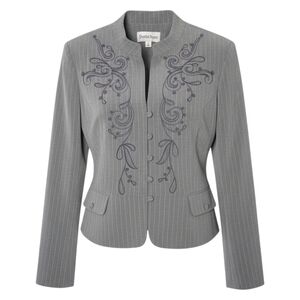 Danny & Nicole Blazer Gray Pinstripe Embroidered Tailored Jacket Women’s Size 16